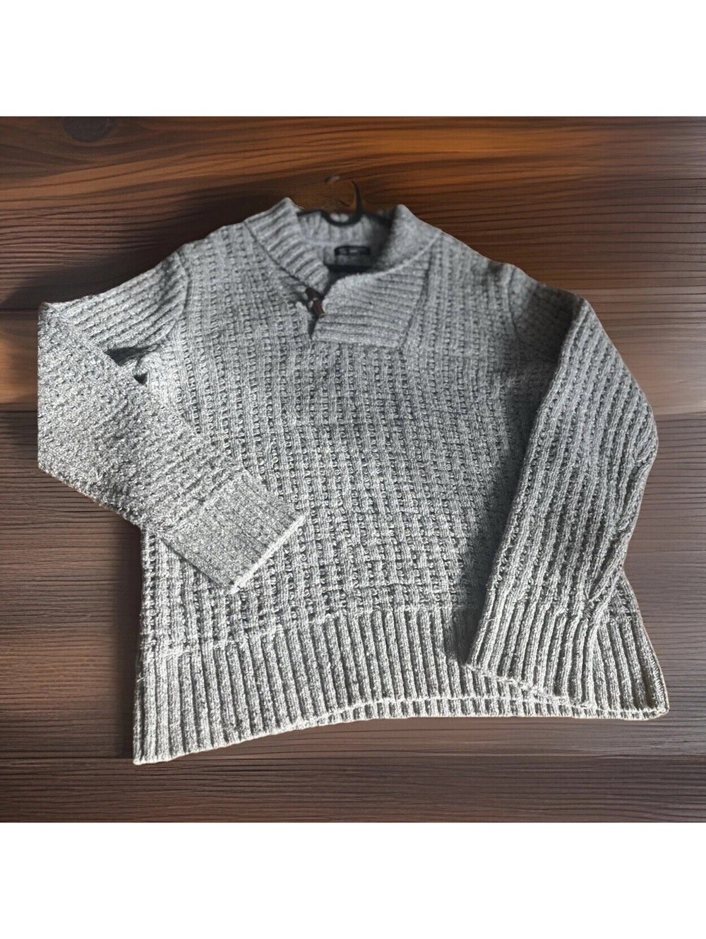 Banana Republic Sweater Mens Large Wool Blend Chunky Gray Long Sleeve Cowl Neck